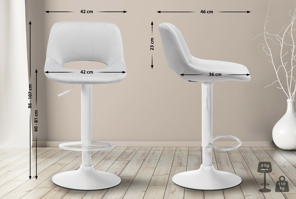 Tabouret de bar camden velours blanc