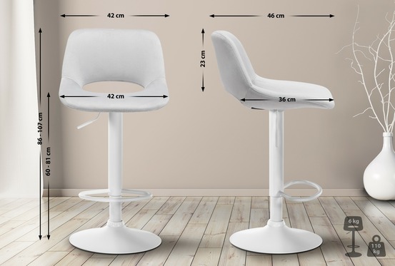 Tabouret de bar camden velours blanc