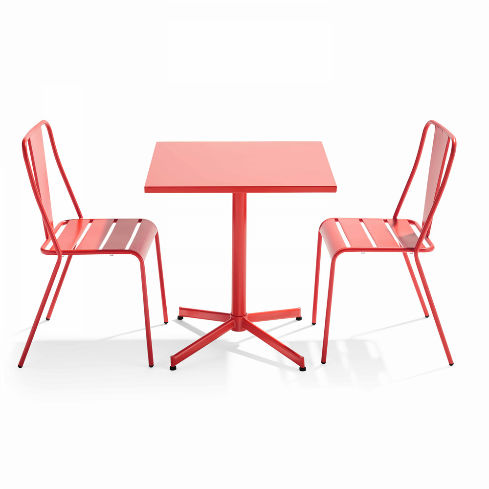 Ensemble table inclinable de jardin et 2 chaises rouge