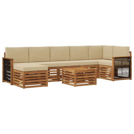 Ensemble de canapés d'extérieur avec coussin 7 pcs naturel