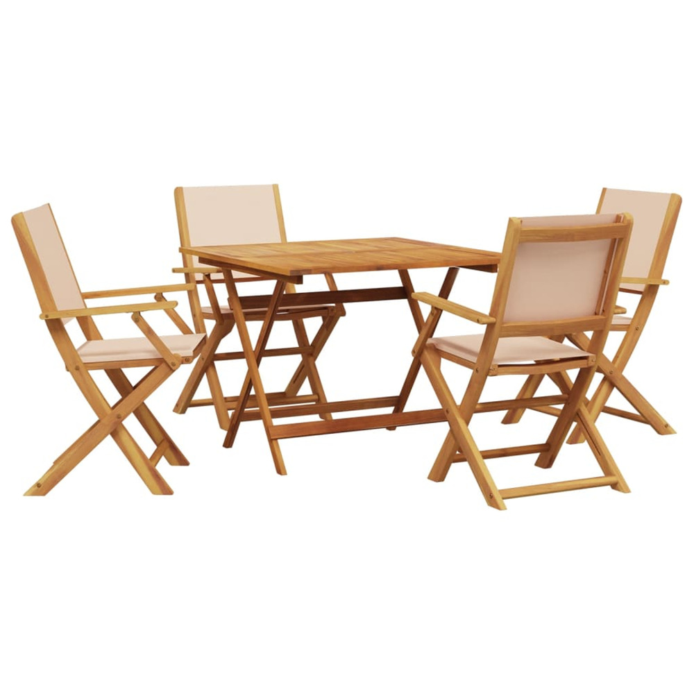 Ensemble à manger de jardin 5 pcs beige tissu et bois massif