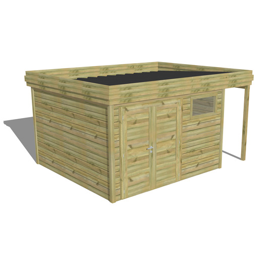 Abri de jardin bois pin traité autoclave 27mm - 4,44x3,44m / 15m2 - bac acier - abri français