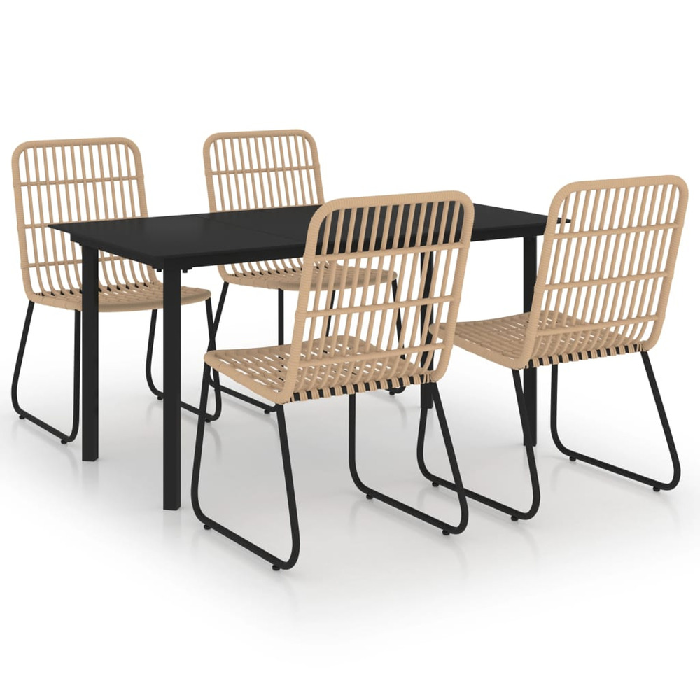 Ensemble à manger d'extérieur 5 pcs résine tressée et verre