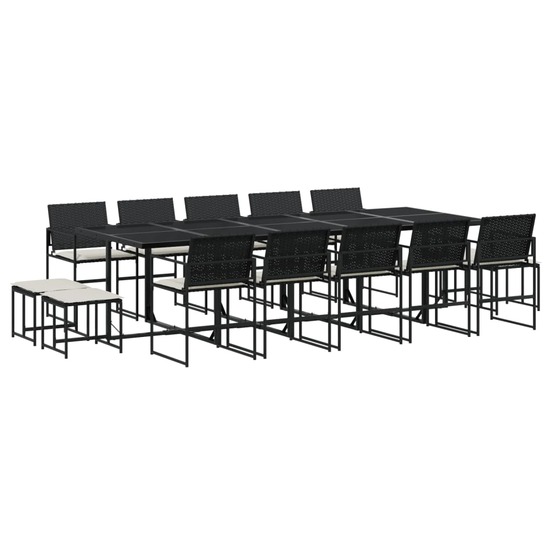 Ensemble à manger de jardin 15 pcs coussins noir résine tressée