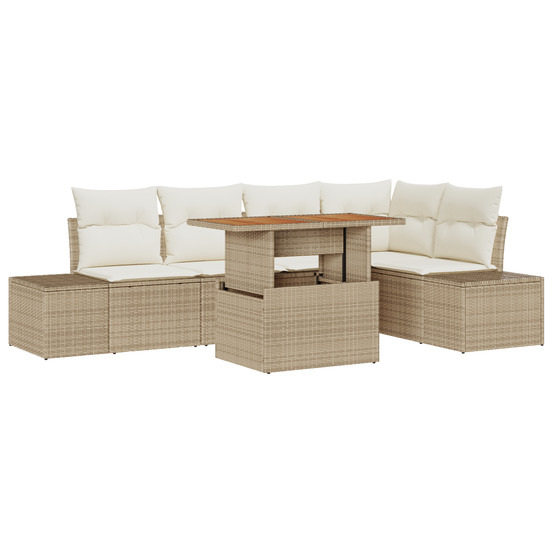 Ensemble de canapé de jardin 6 pièces avec coussins beige poly rattan