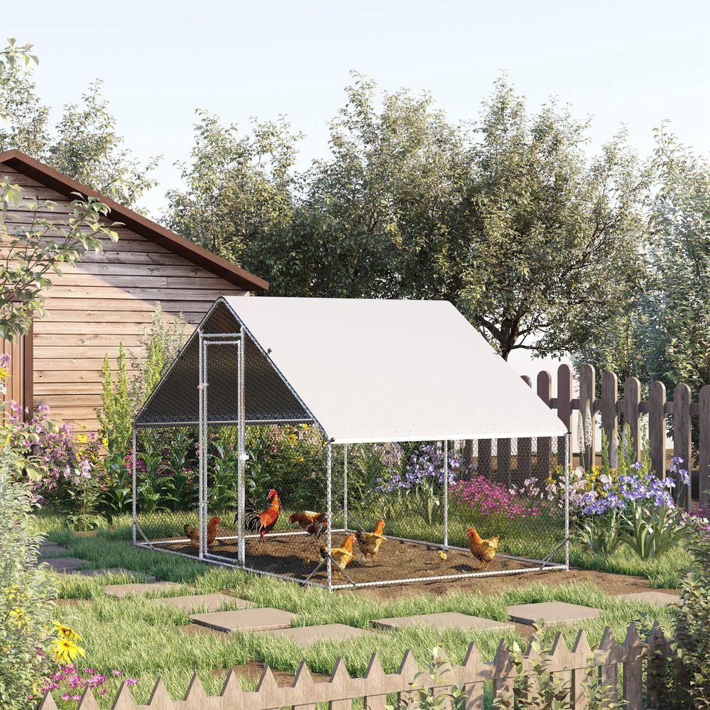 Enclos poulailler extérieur acier galvanisé 6m² poules lapins toit bâche 3x2x2m argent - comfortxl pet living