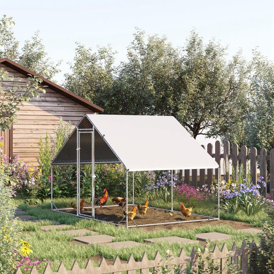 Enclos poulailler extérieur acier galvanisé 6m² poules lapins toit bâche 3x2x2m argent - comfortxl pet living