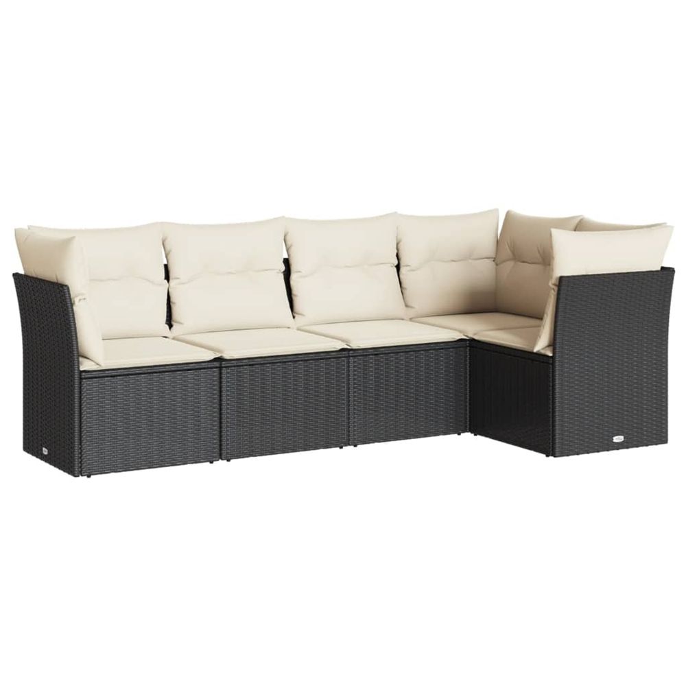 Salon de jardin 5 pcs avec coussins noir résine tressée