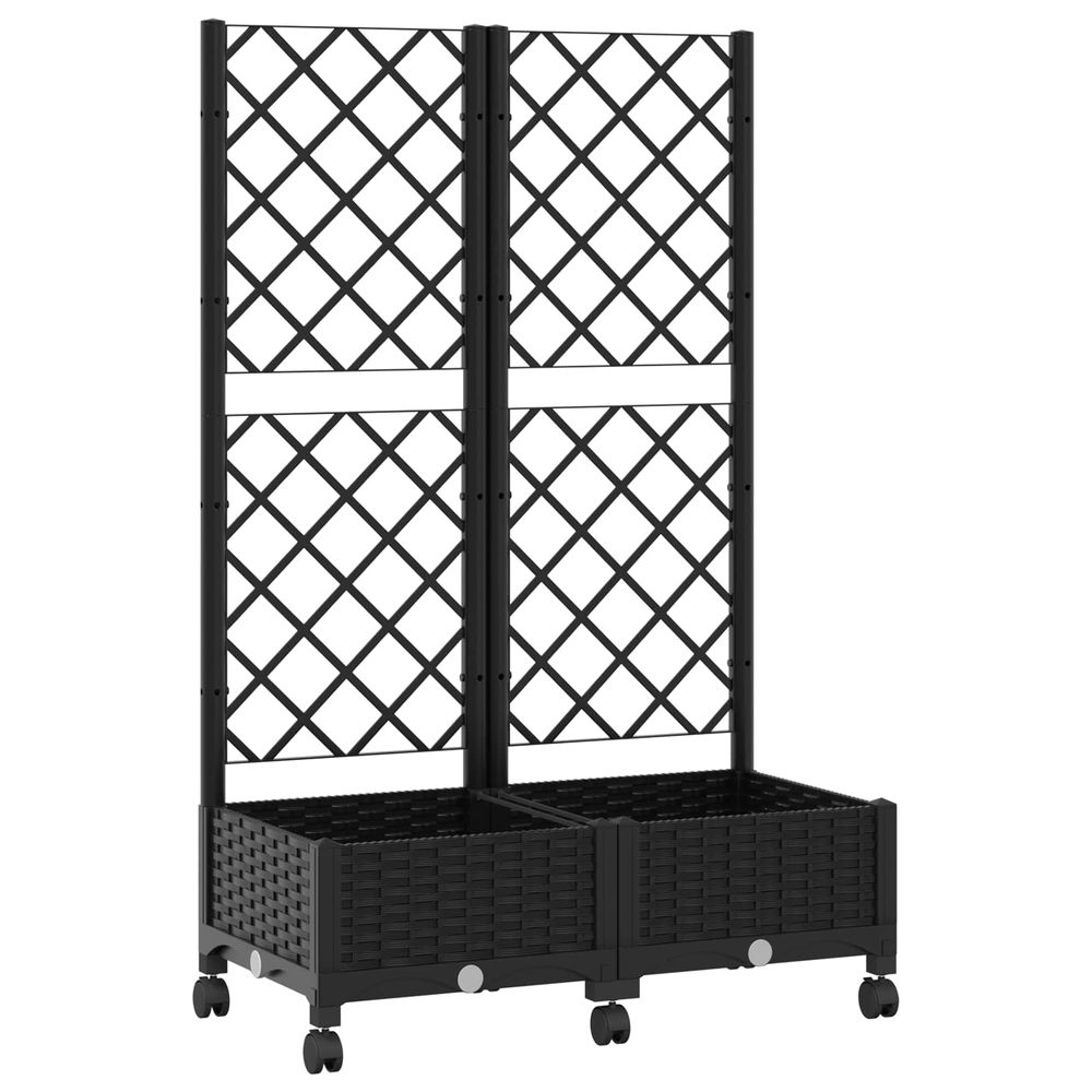 Bac de jardin avec treillis et roues noir 80 x 40 x 131,5 cm pp