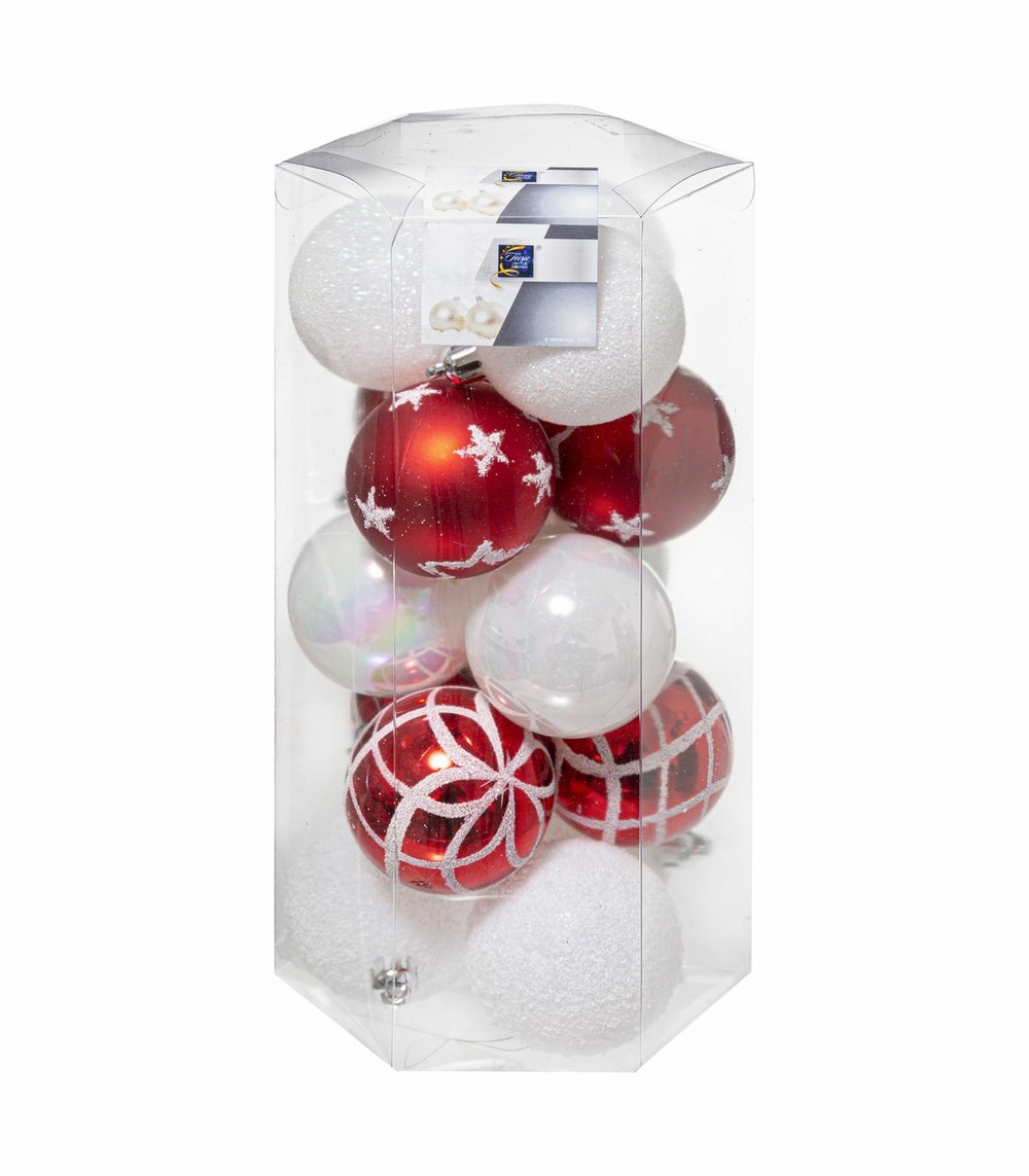 Déco de sapin lot de 15 boules de noël d 5 cm - rouge et blanc