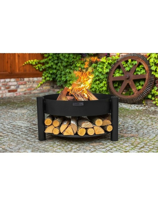 Grille barbecue sur trépied + brasero avec range bois solafa en acier-noir-noir--ø 60 cm-ø 70 cm-