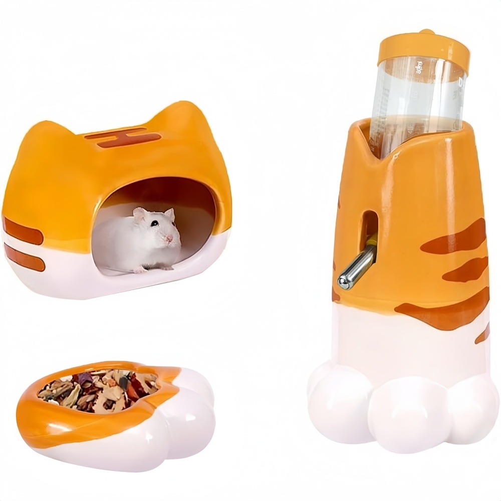 Lot accessoires hamster - abreuvoir céramique, mangeoire, cachette