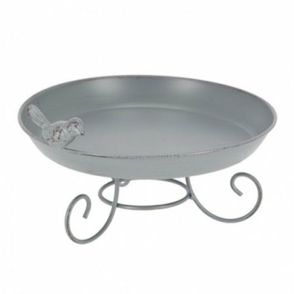 Mangeoire ou bain d'oiseau à poser en métal gris