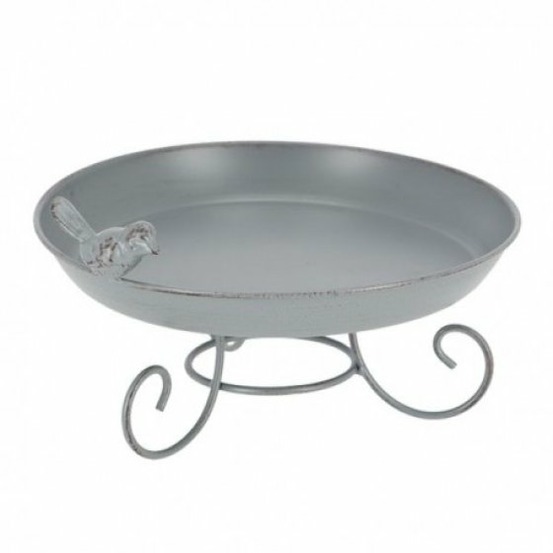 Mangeoire ou bain d'oiseau à poser en métal gris