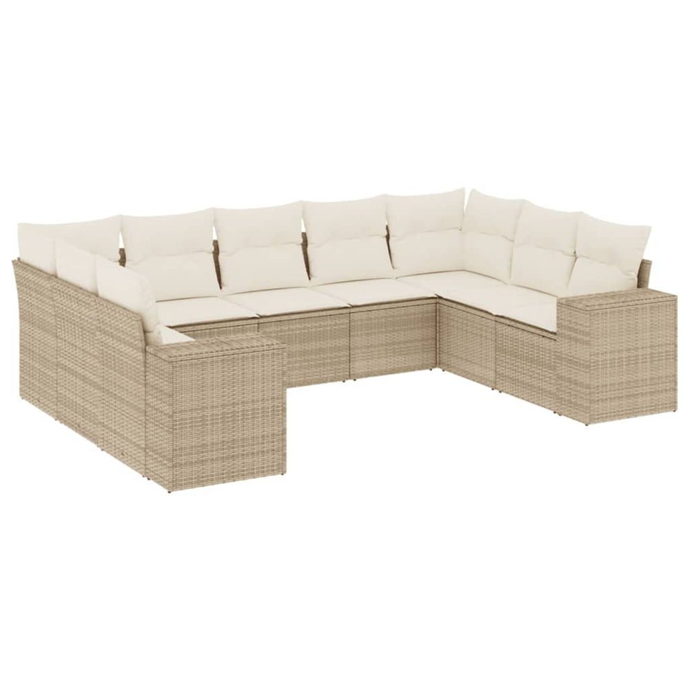 Salon de jardin avec coussins 9 pcs beige résine tressée