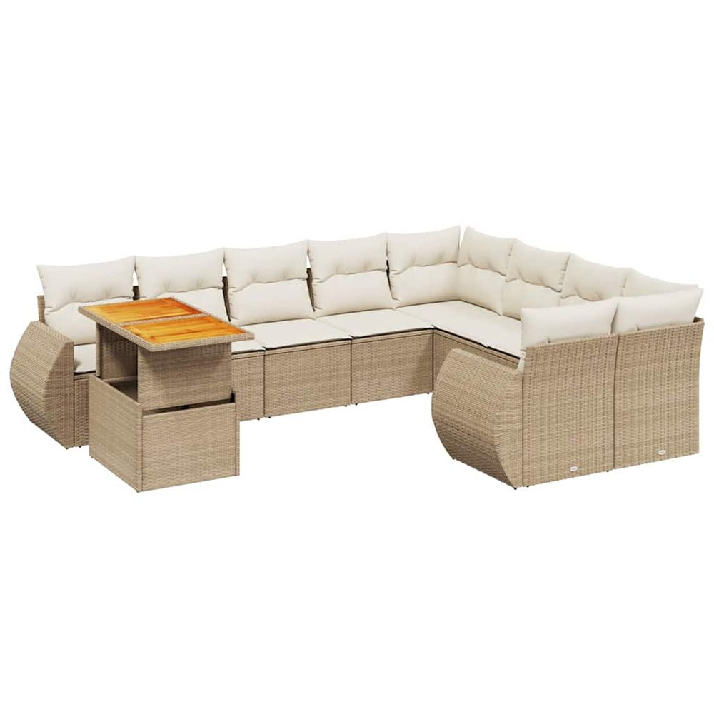 Salon de jardin avec coussins 10 pcs beige résine tressée