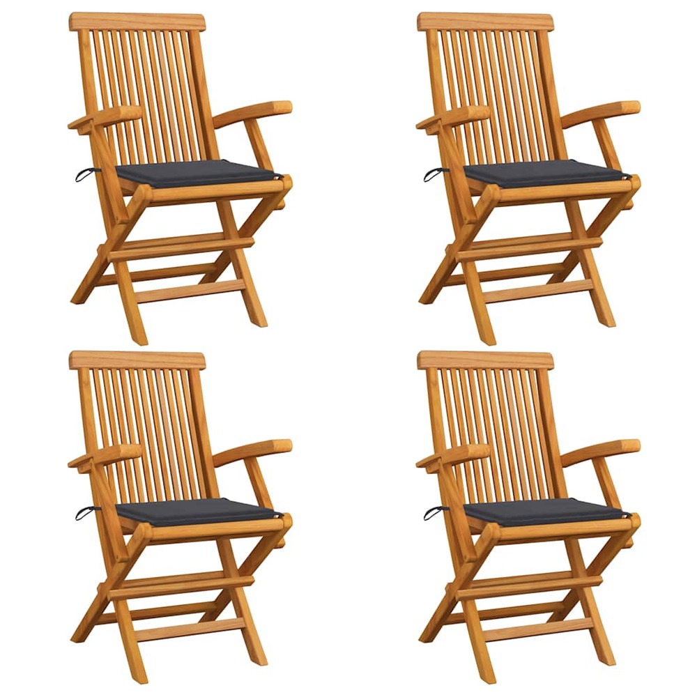 Chaises de jardin et coussins anthracite lot de 4 bois de teck