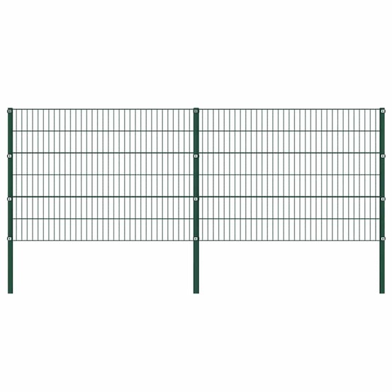 Panneau de clôture avec poteaux en fer 349 x 120 cm vert