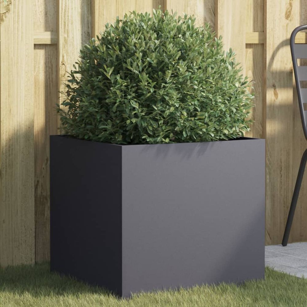 Grande jardinière cubique acier anthracite pour plantes extérieur 49cm