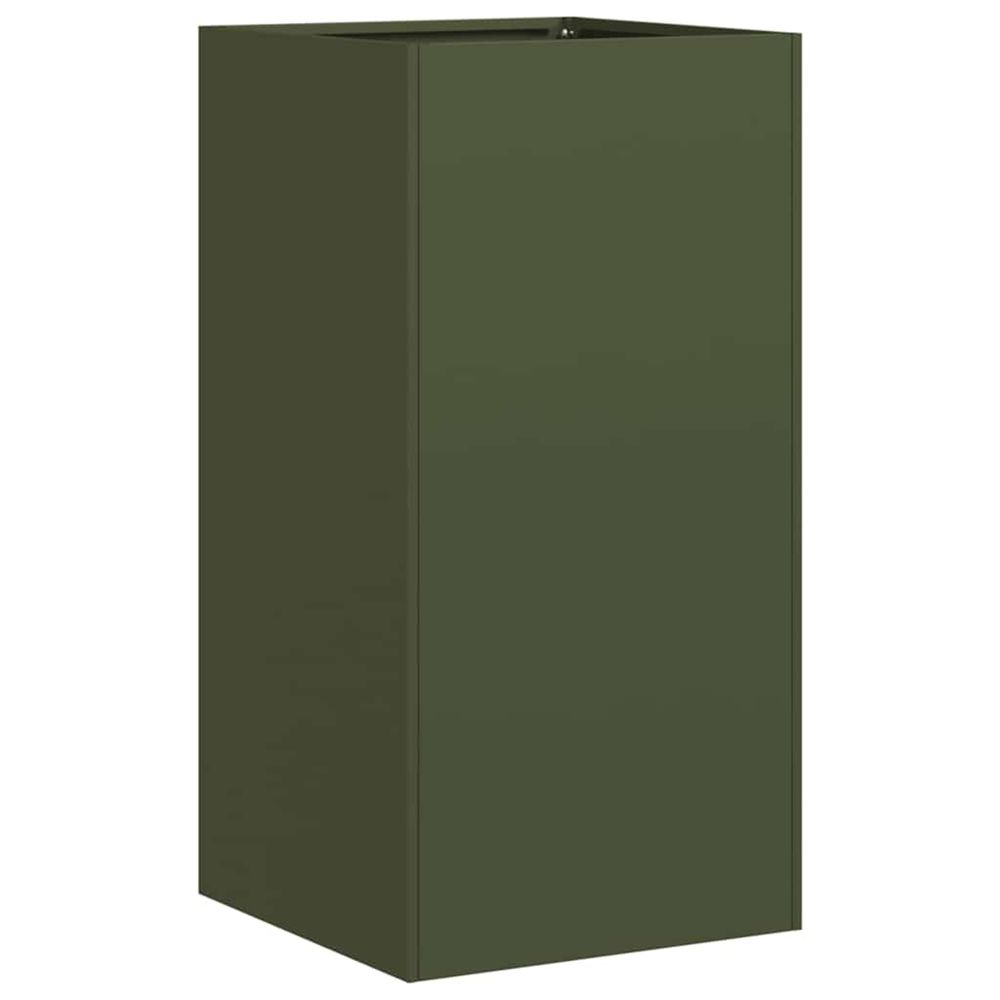 Jardinière d'extérieur vert olive 40x40x80 cm acier laminé à froid
