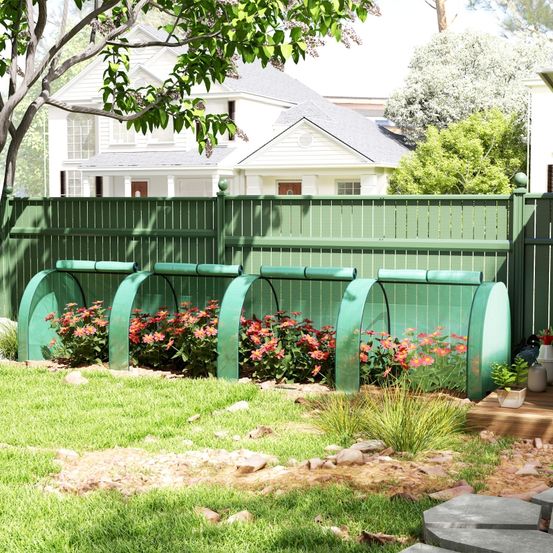 Mini serre tunnel acier pe 395 x 100 x 80 cm vert potager tomates anti-uv 4 portes - comfortxl outdoor living