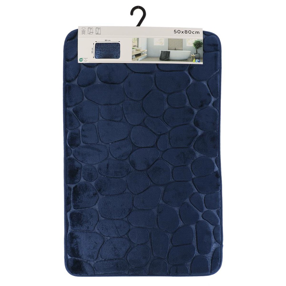 Tapis memoire de forme microfibre galet 50x80cm - bleu marine