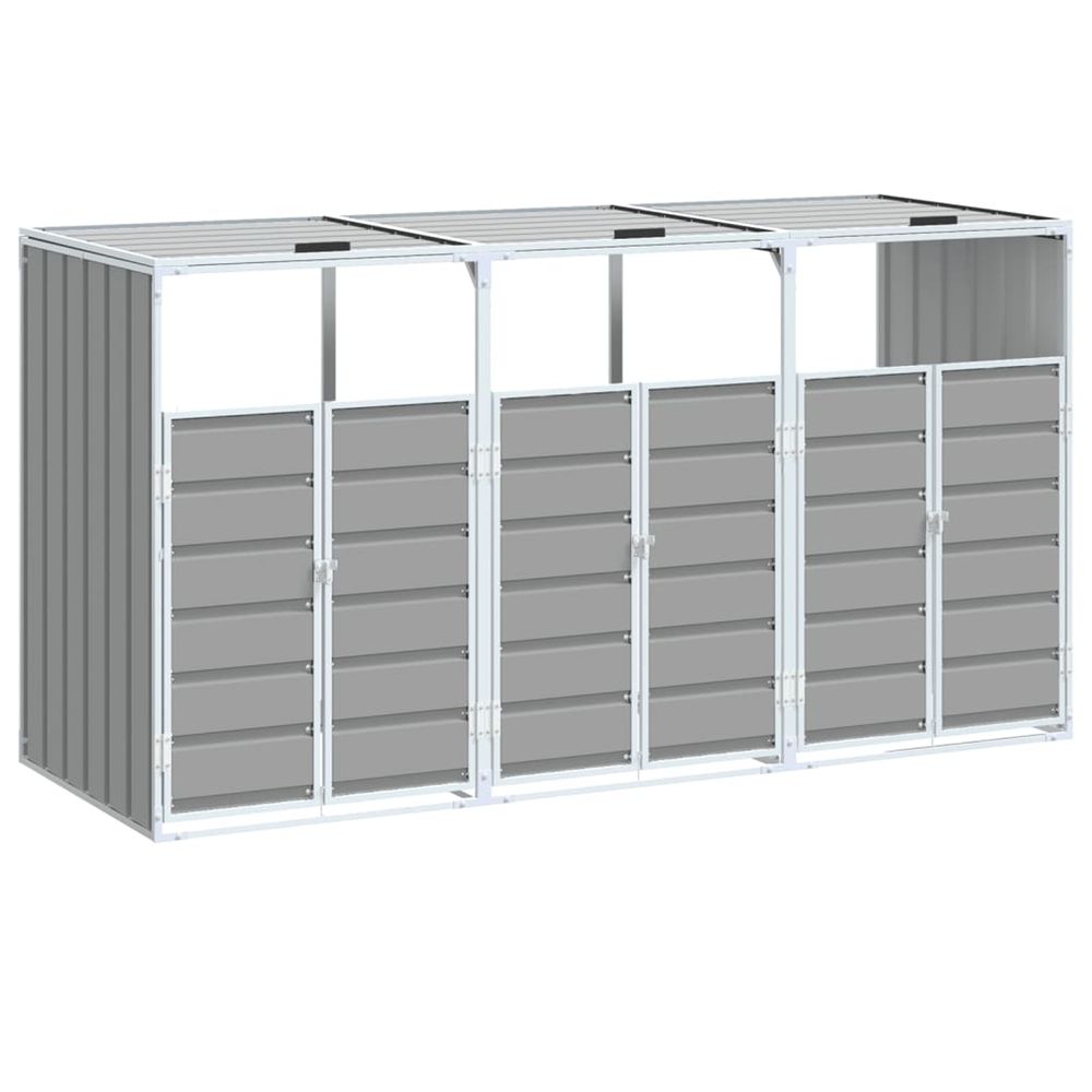 Rangement à roulettes pour poubelles pour trois bacs gris acier