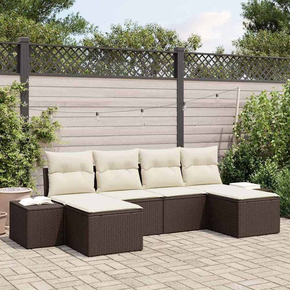 Ensemble de canapé de jardin 6 pcs marron polyrotin