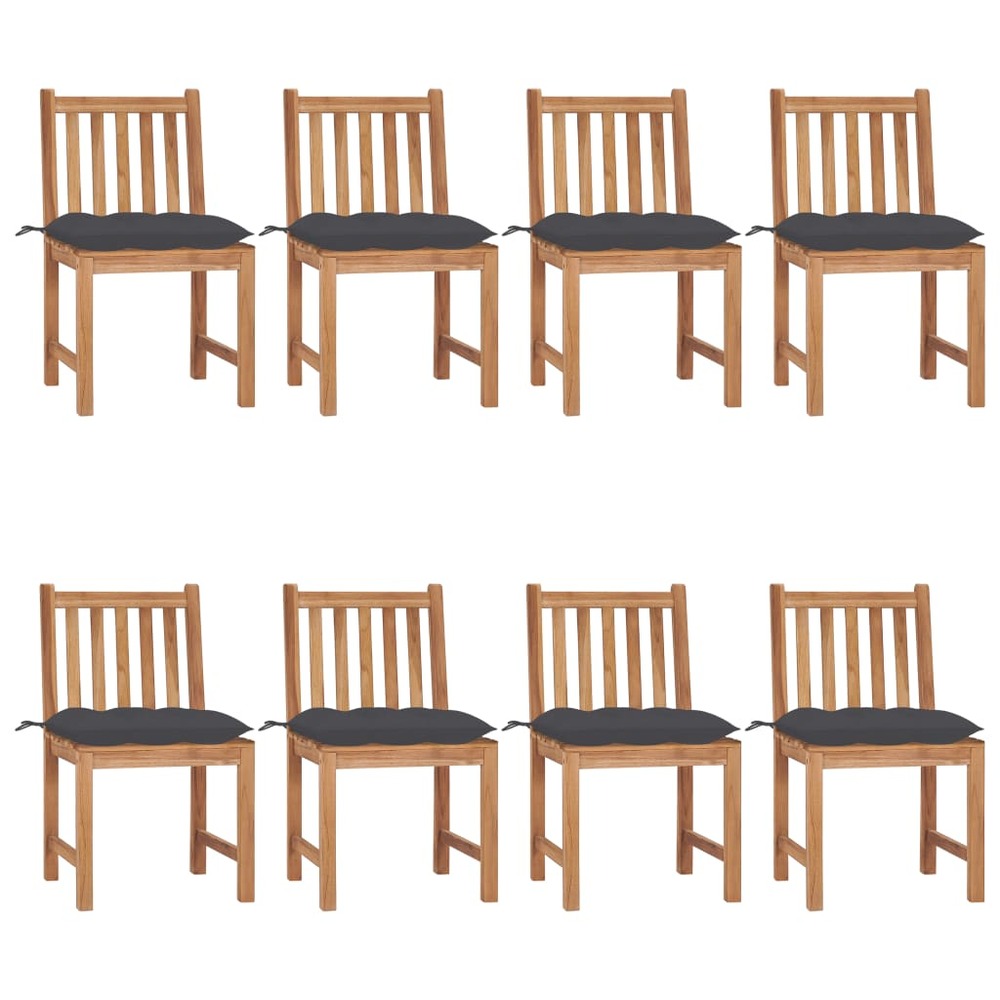 Chaises de jardin 8 pcs avec coussins bois de teck massif