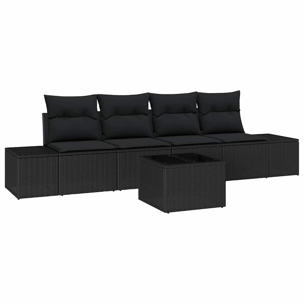 Ensemble de canapés avec coussin 5 pcs noir polyrotin