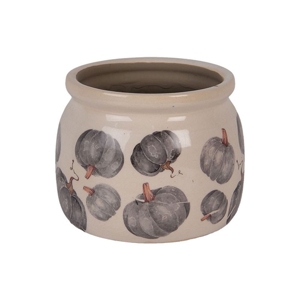 Pot de fleurs céramique citrouille gris 12x10cm
