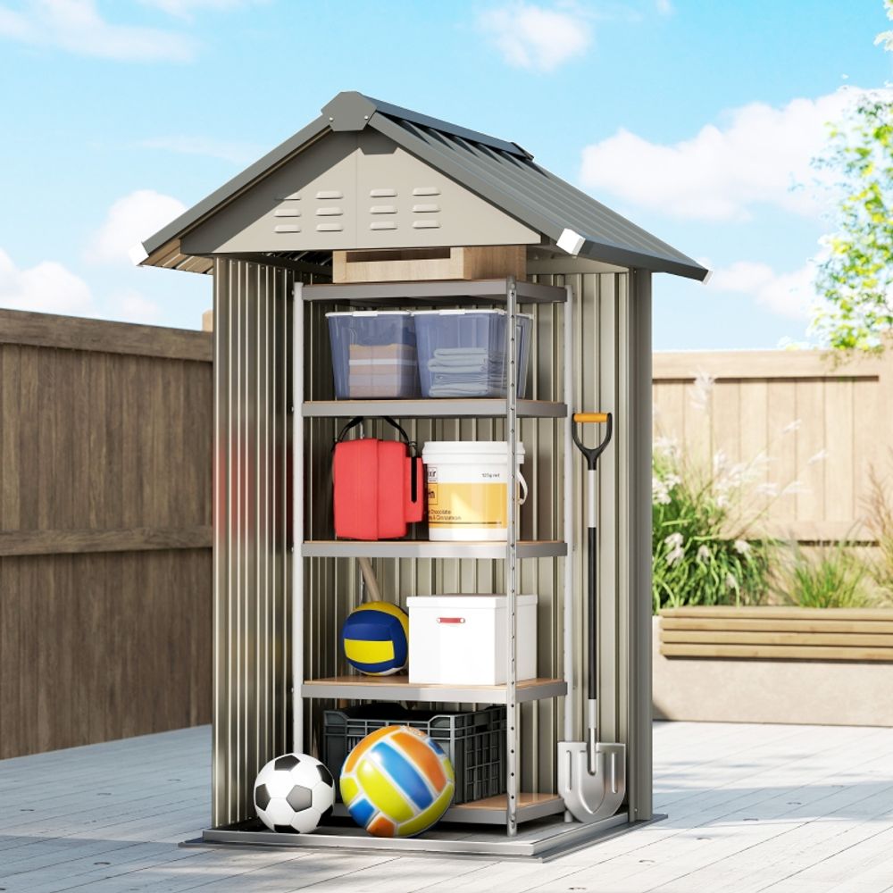 Abri de jardin métal galvanisé extérieur toit pente aération 122x121x192cm gris - comfortxl outdoor living