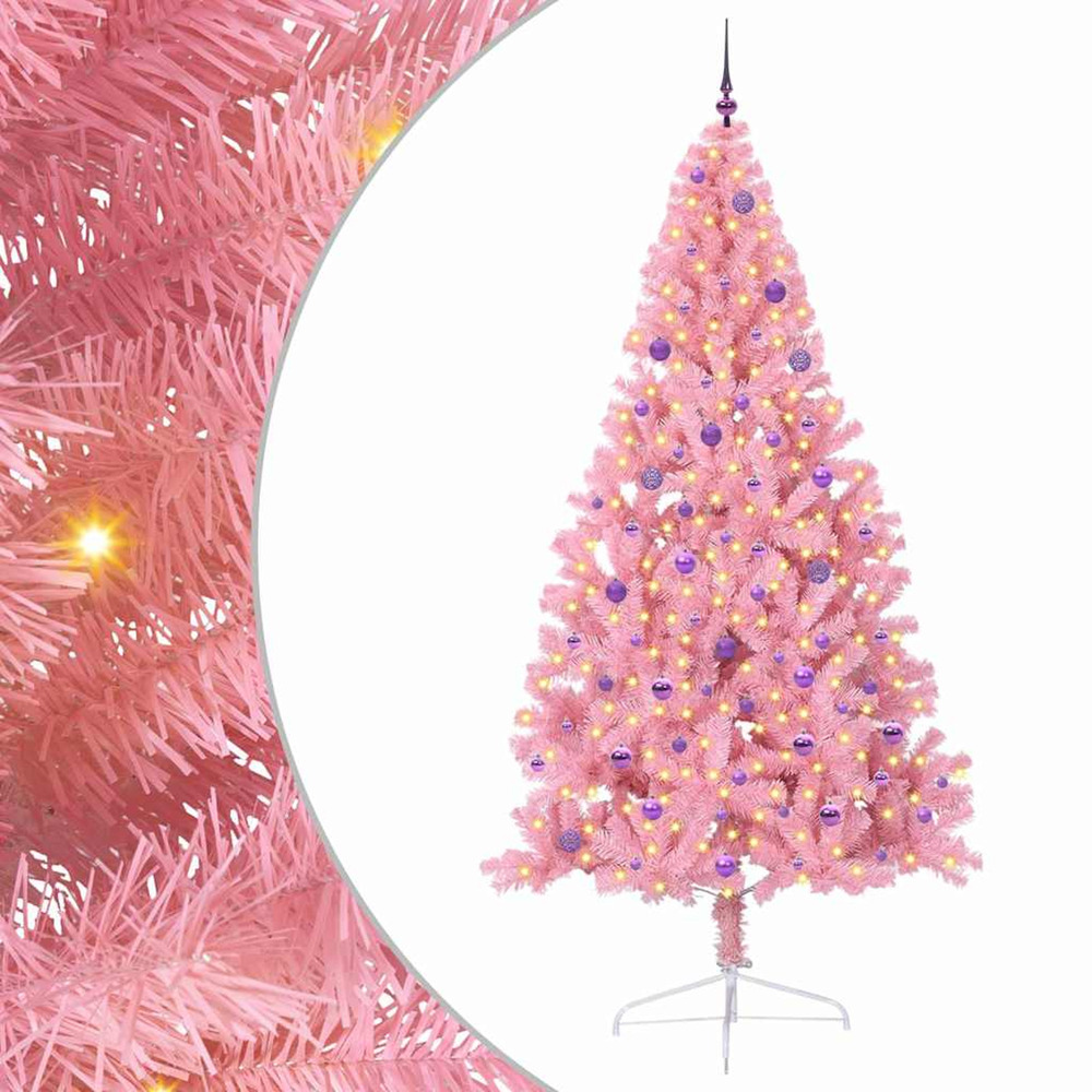 Sapin de noël artificiel pré-éclairé rose 240 cm pvc