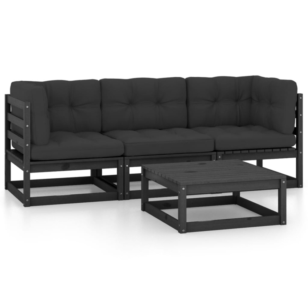 Salon de jardin 4 pcs avec coussins bois de pin massif