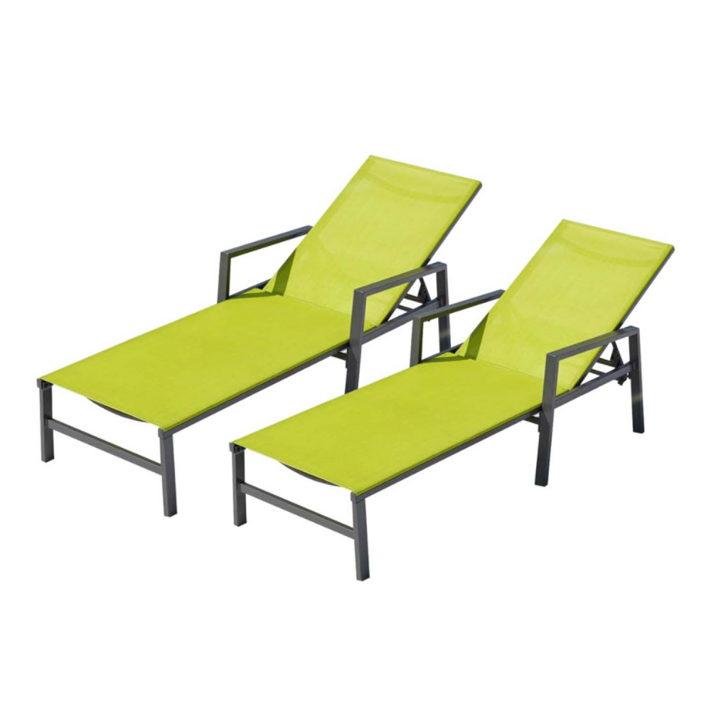 Lot de 2 transats en aluminium gris foncé et vert bari