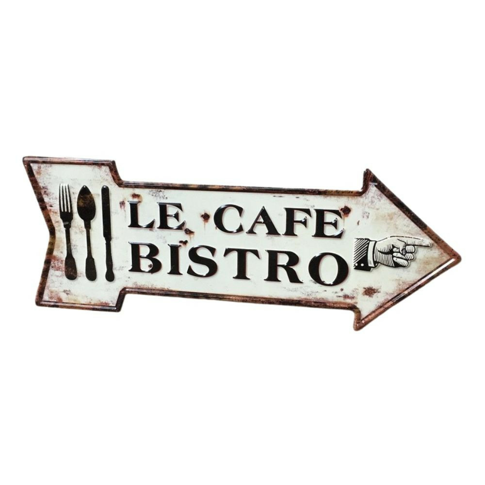 Plaque murale décorative vintage métal blanc café bistro 50x19cm