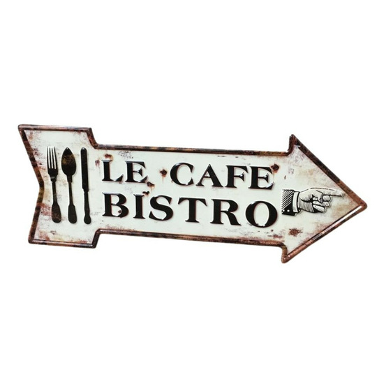 Plaque murale décorative vintage métal blanc café bistro 50x19cm