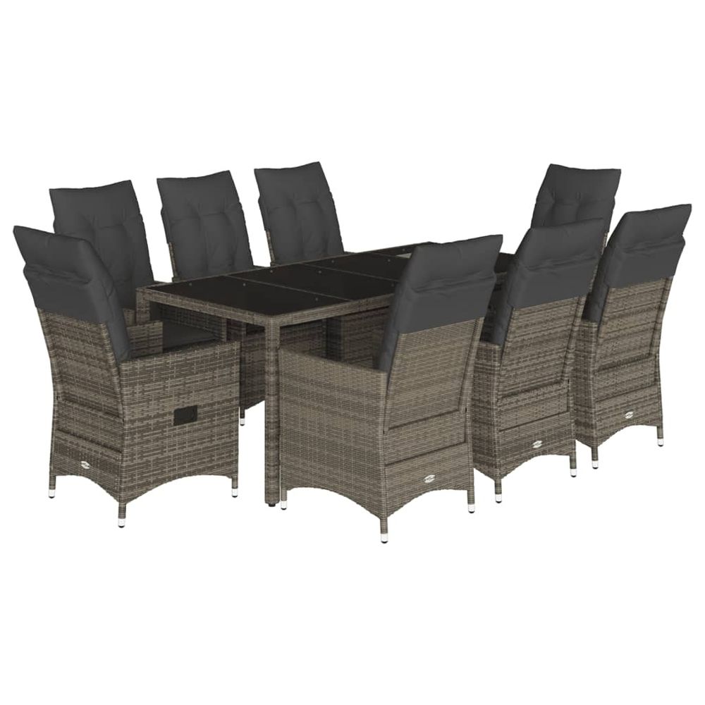 Ensemble à manger de jardin 9 pcs coussins gris résine tressée