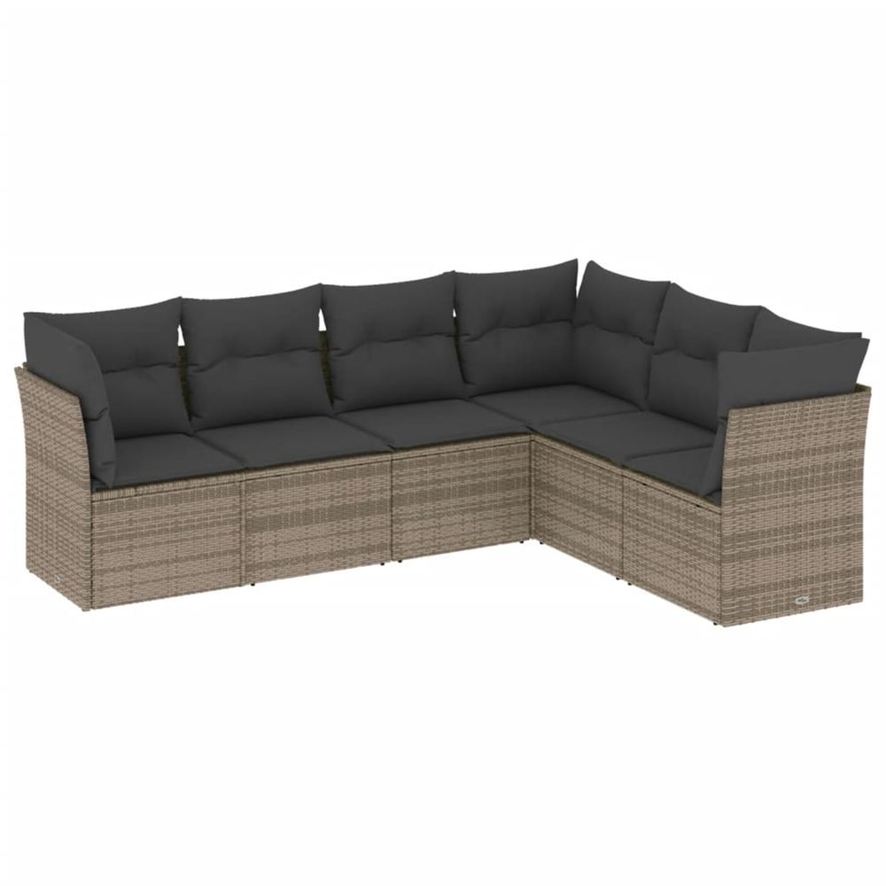 Salon de jardin 6 pcs avec coussins gris résine tressée