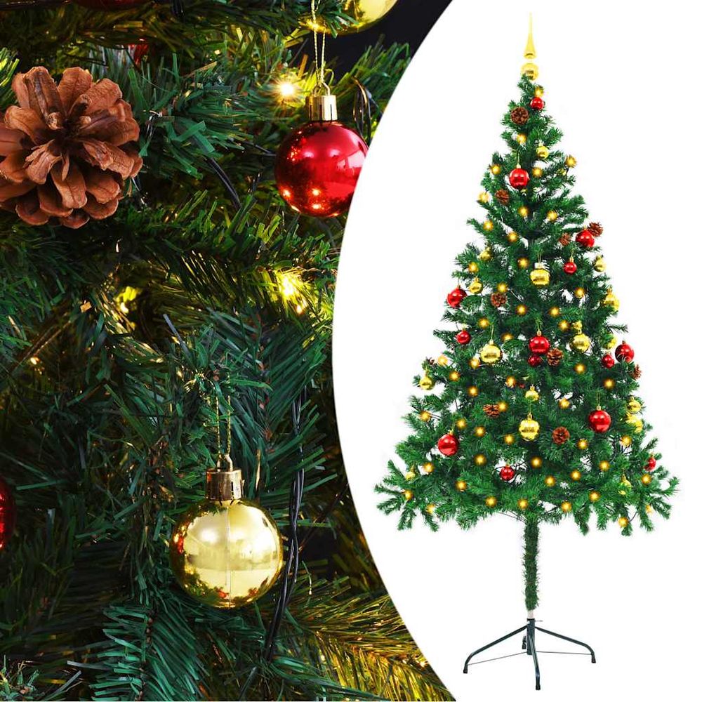 Sapin de noël artificiel pvc pré-éclairé avec boules pour fêtes vert 180 cm