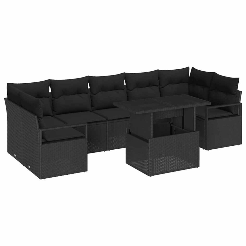 Ensemble de canapé de jardin 8 pcs noir poly rotin