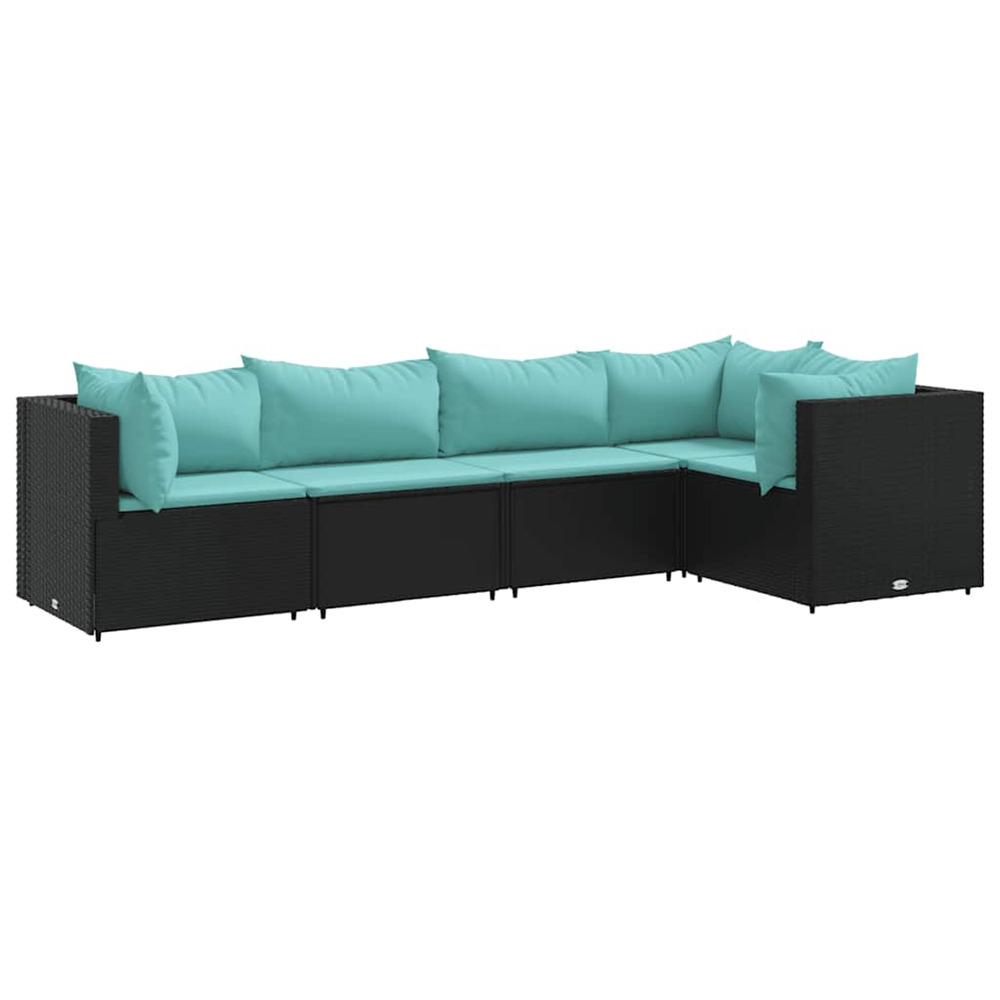 Salon de jardin 5 pcs avec coussins noir résine tressée