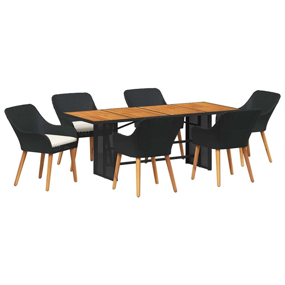 Ensemble de salle à manger pour jardin 7 pc noir polyrotin
