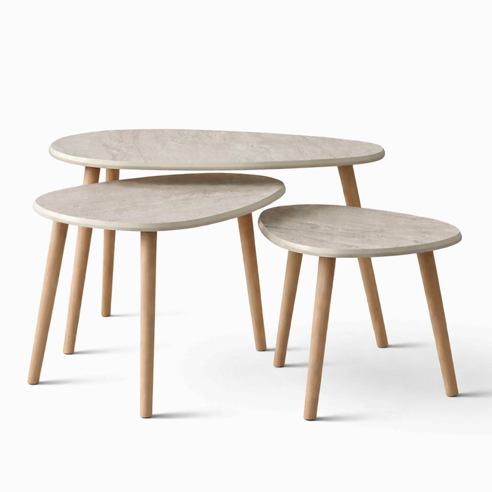 Set de 3 tables gigognes design effet travertin tira