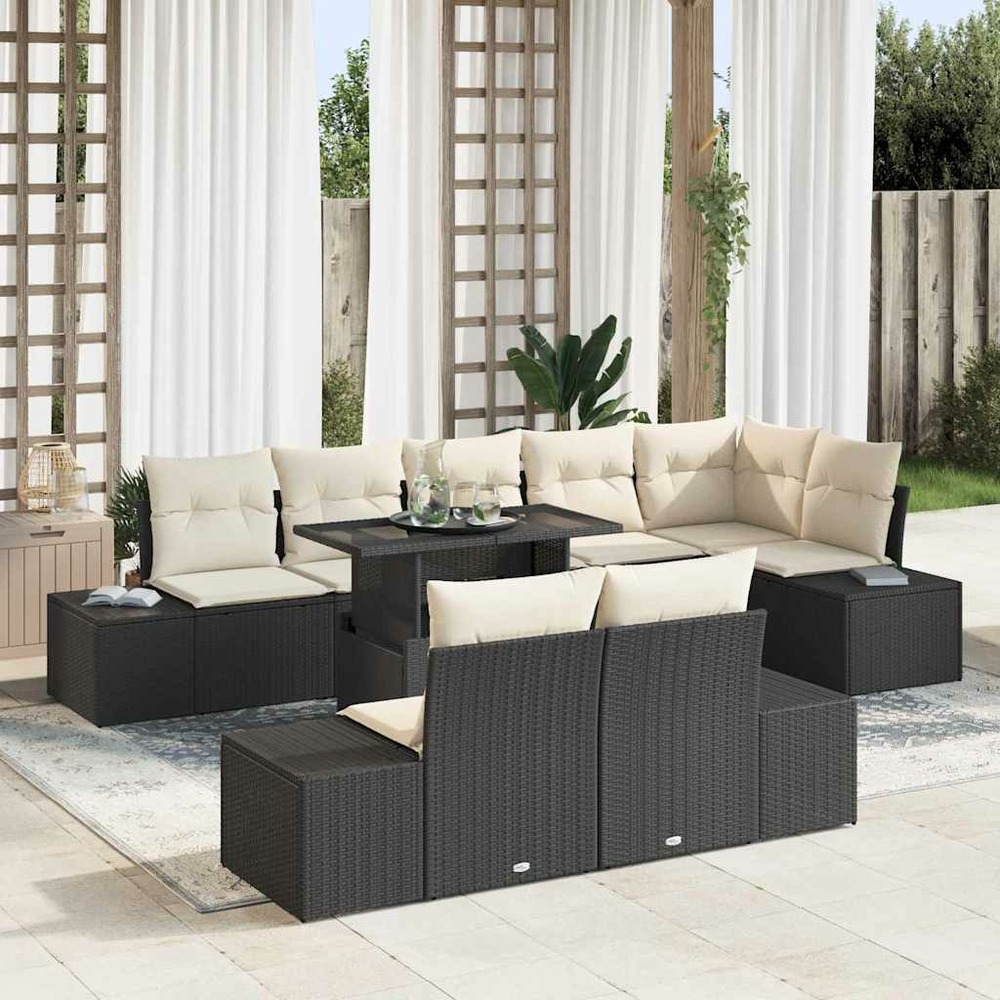 Ensemble de canapé de jardin 9 pcs noir poly rotin