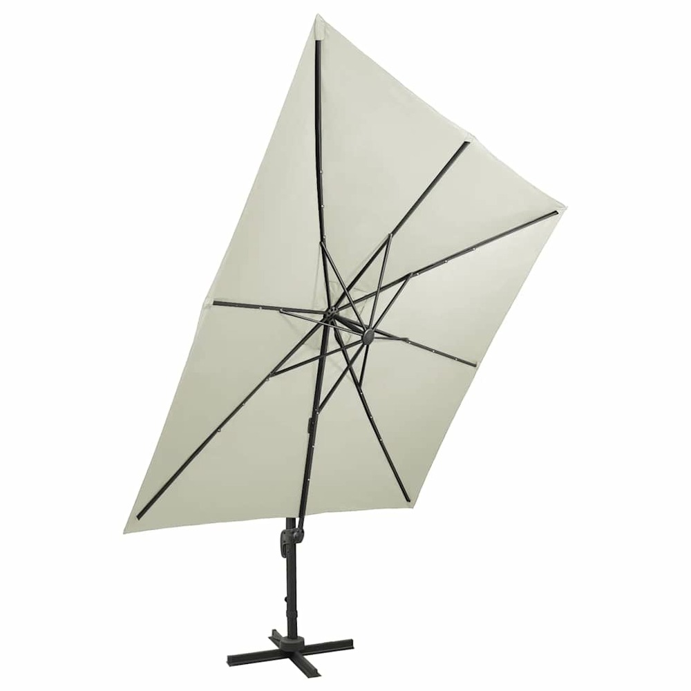 Parasol de jardin en porte-à-faux et mât et lumières led sable