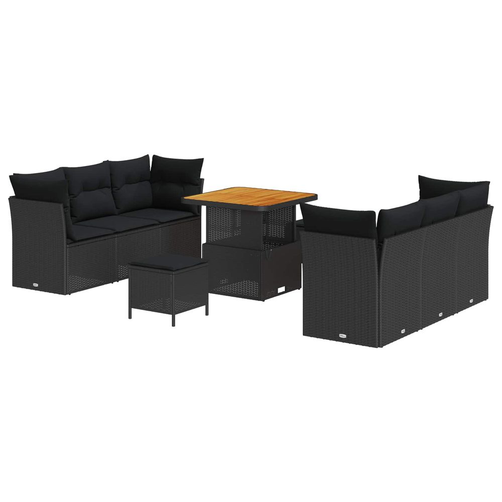 Ensemble de canapé de jardin avec coussin 9 pcs noir polyrotin