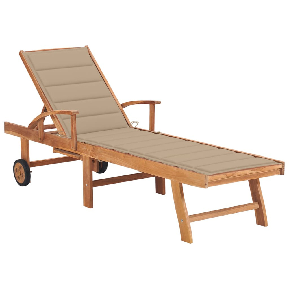 Chaise longue avec coussin beige bois de teck solide bain de soleil