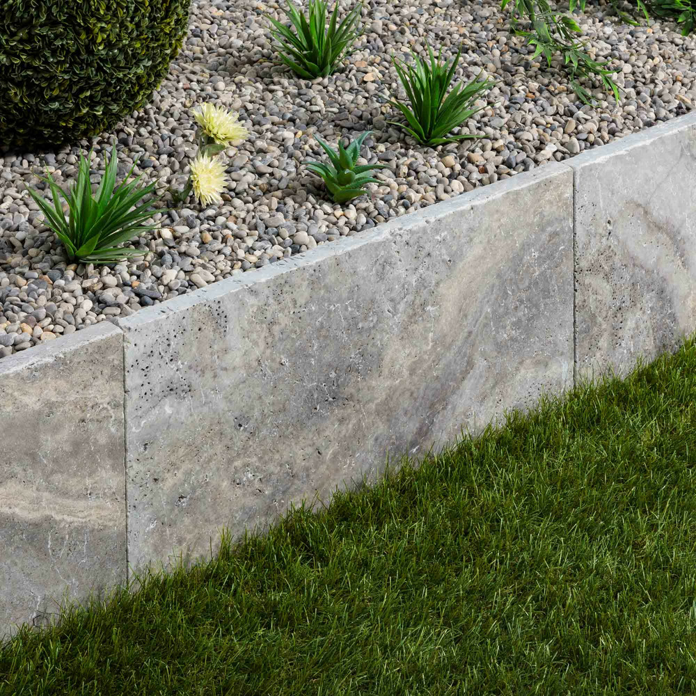 Bordure de jardin travertin gris silver 61x40,6x3 cm (à l'unité) - ro'ma nature
