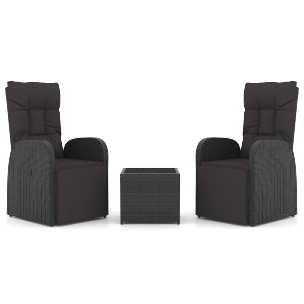 Ensemble de salon de jardin 3 pcs noir poly rotin et acier